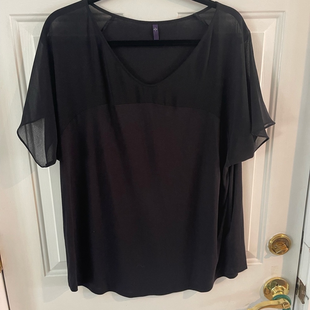 Black Flutter Sleeve Boxy Blouse NYDJ
